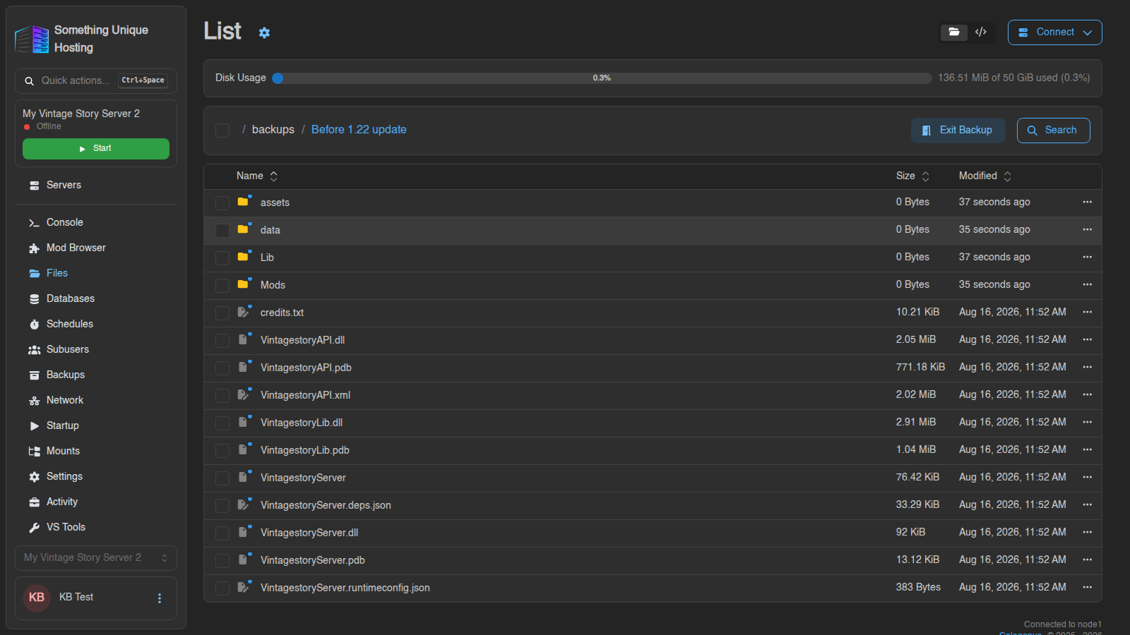 Browsing a backup in the file manager