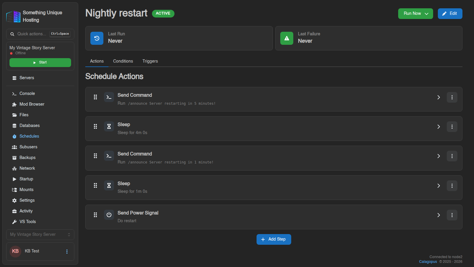 The finished nightly restart schedule