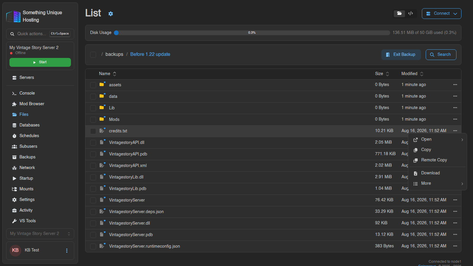 File menu inside a backup