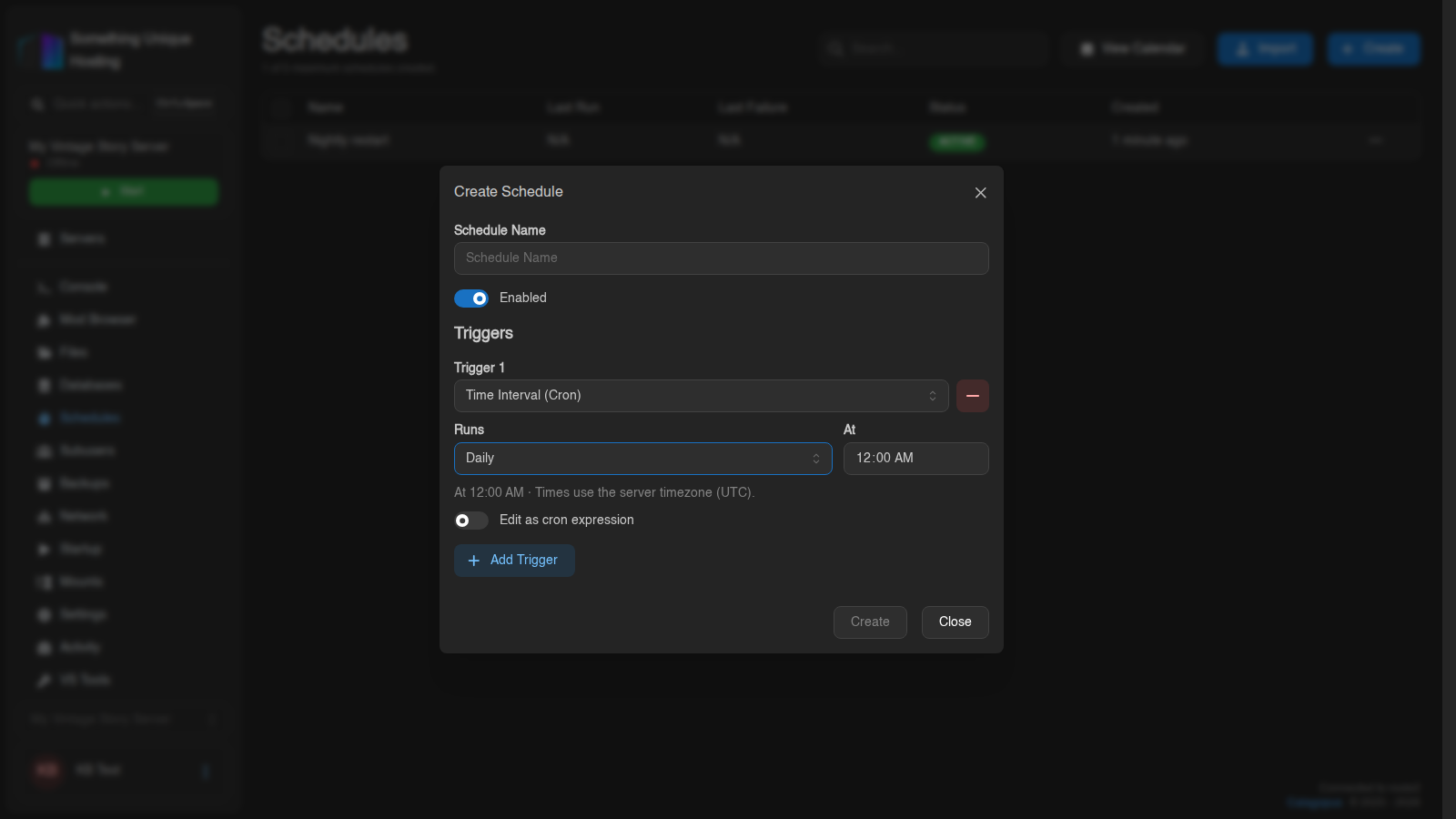 Create Schedule window with a daily trigger