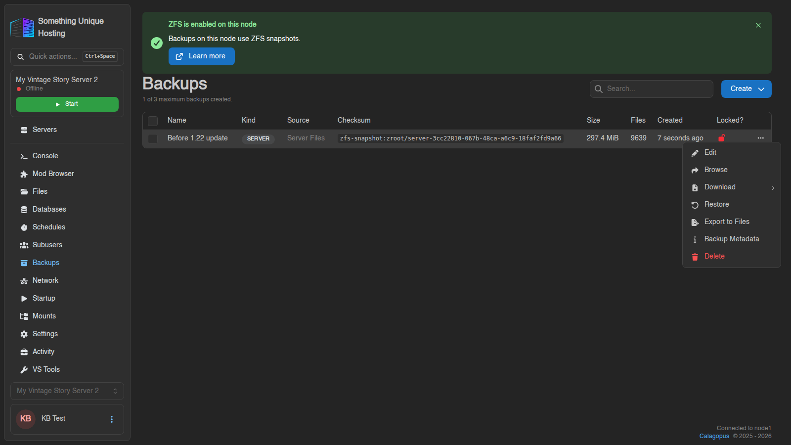 Backup menu with Browse