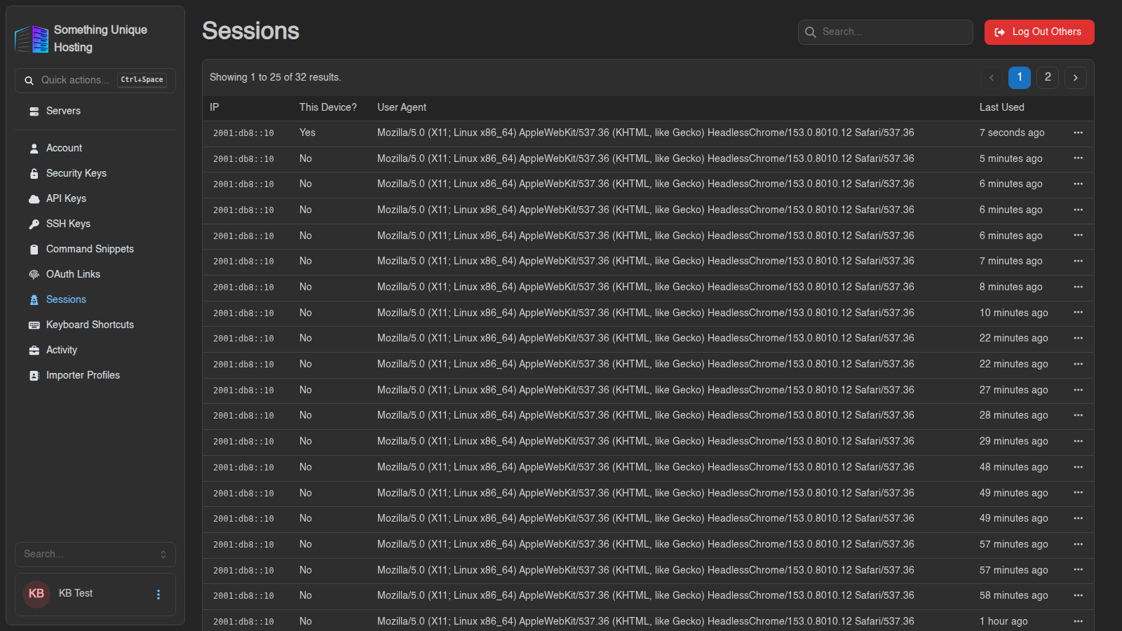 The Sessions page