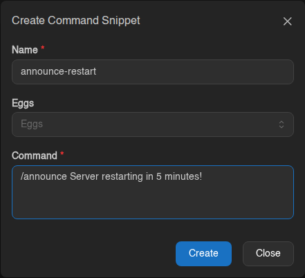 Creating a command snippet