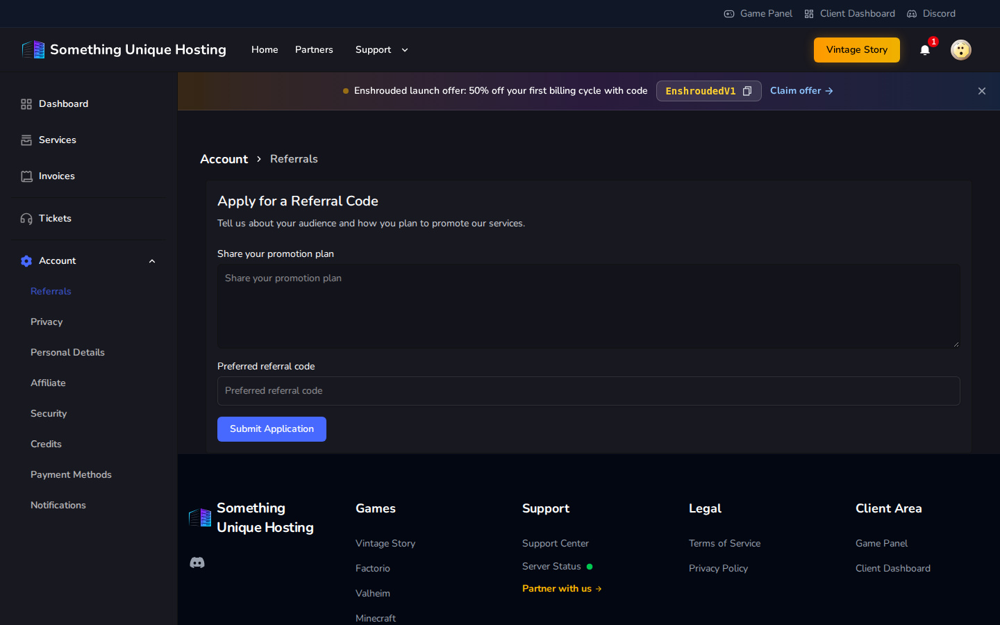 Applying for a referral code