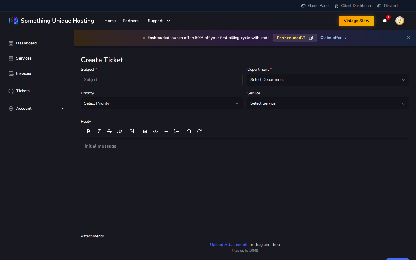 Creating a ticket