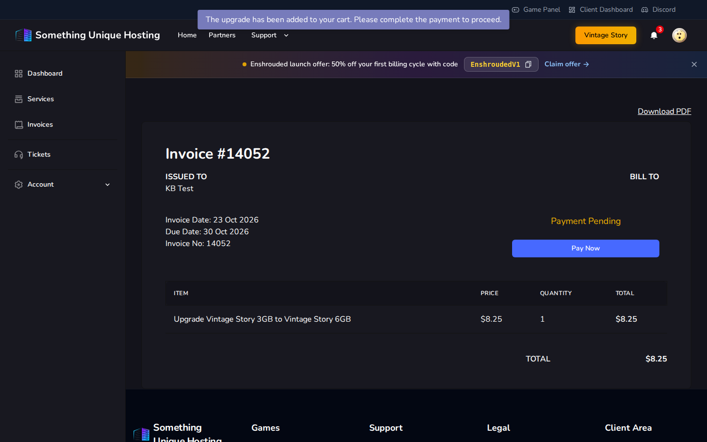 An invoice waiting for payment
