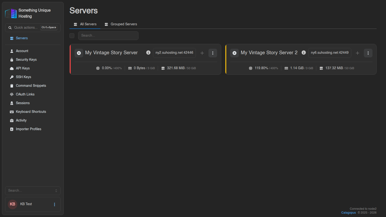 The Servers page