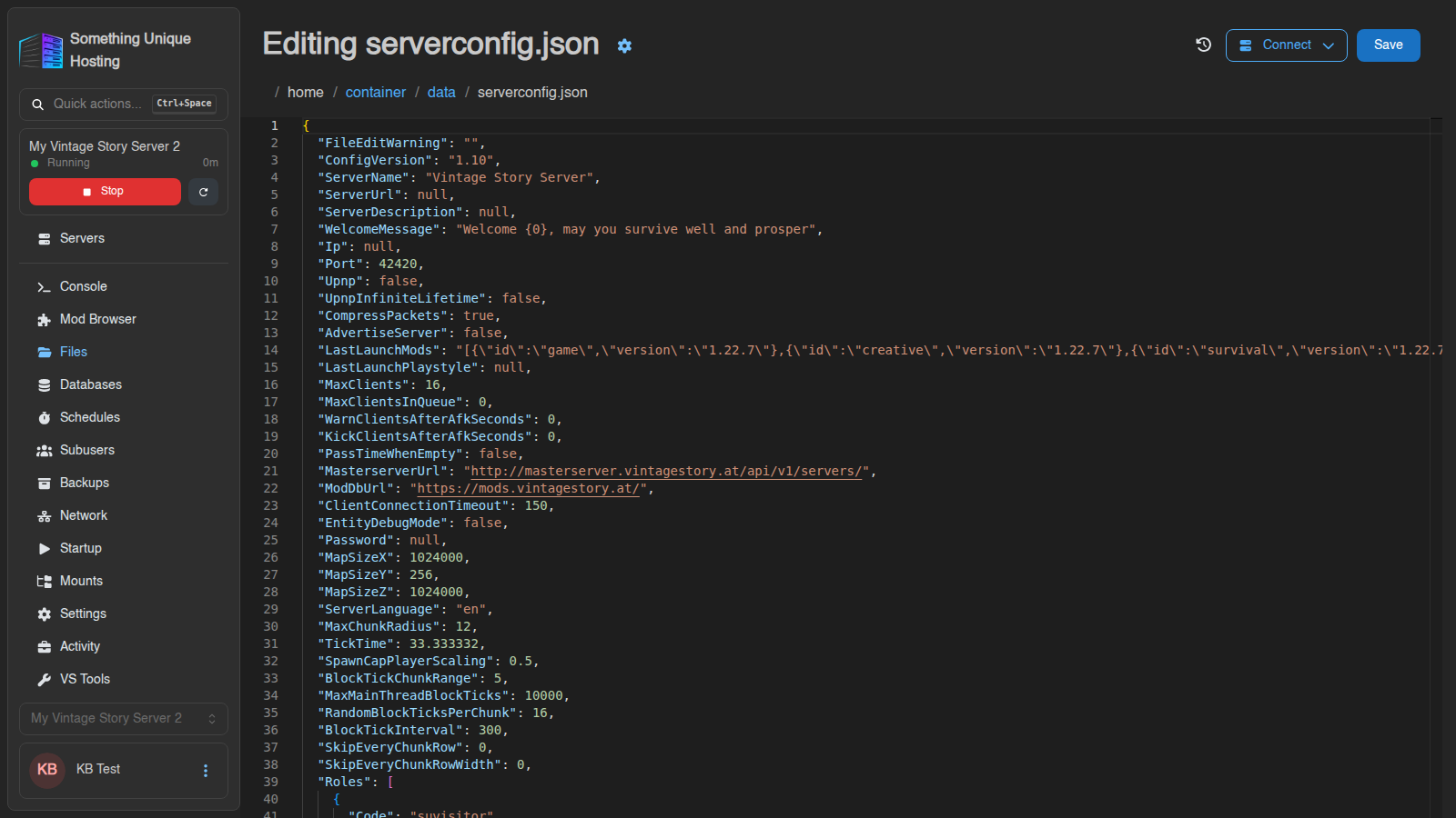 Editing serverconfig.json