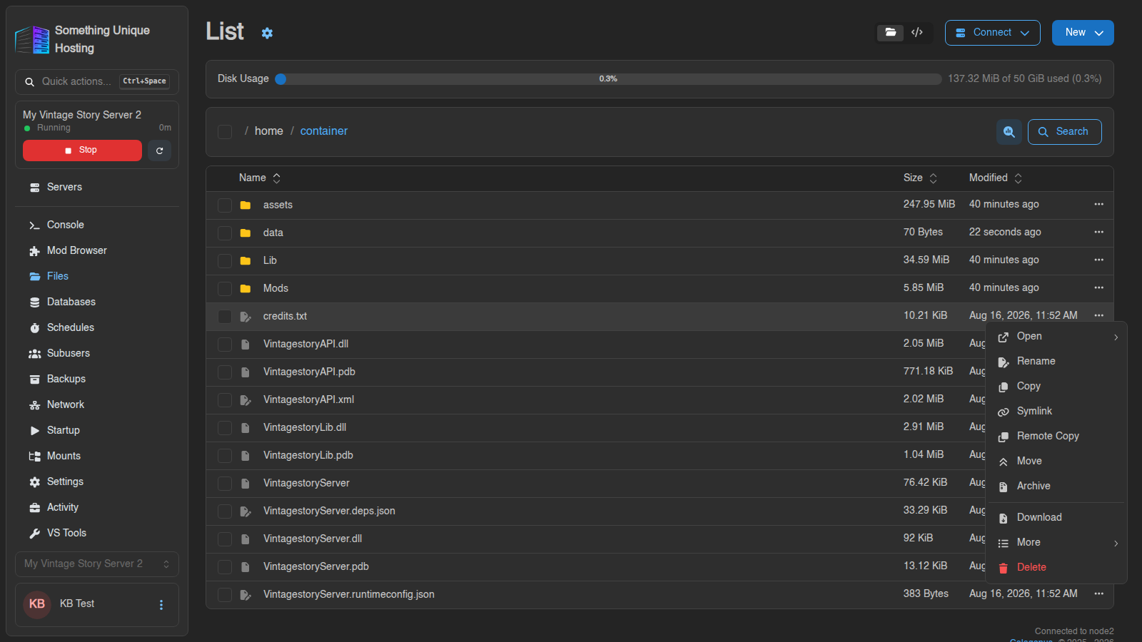 The file menu