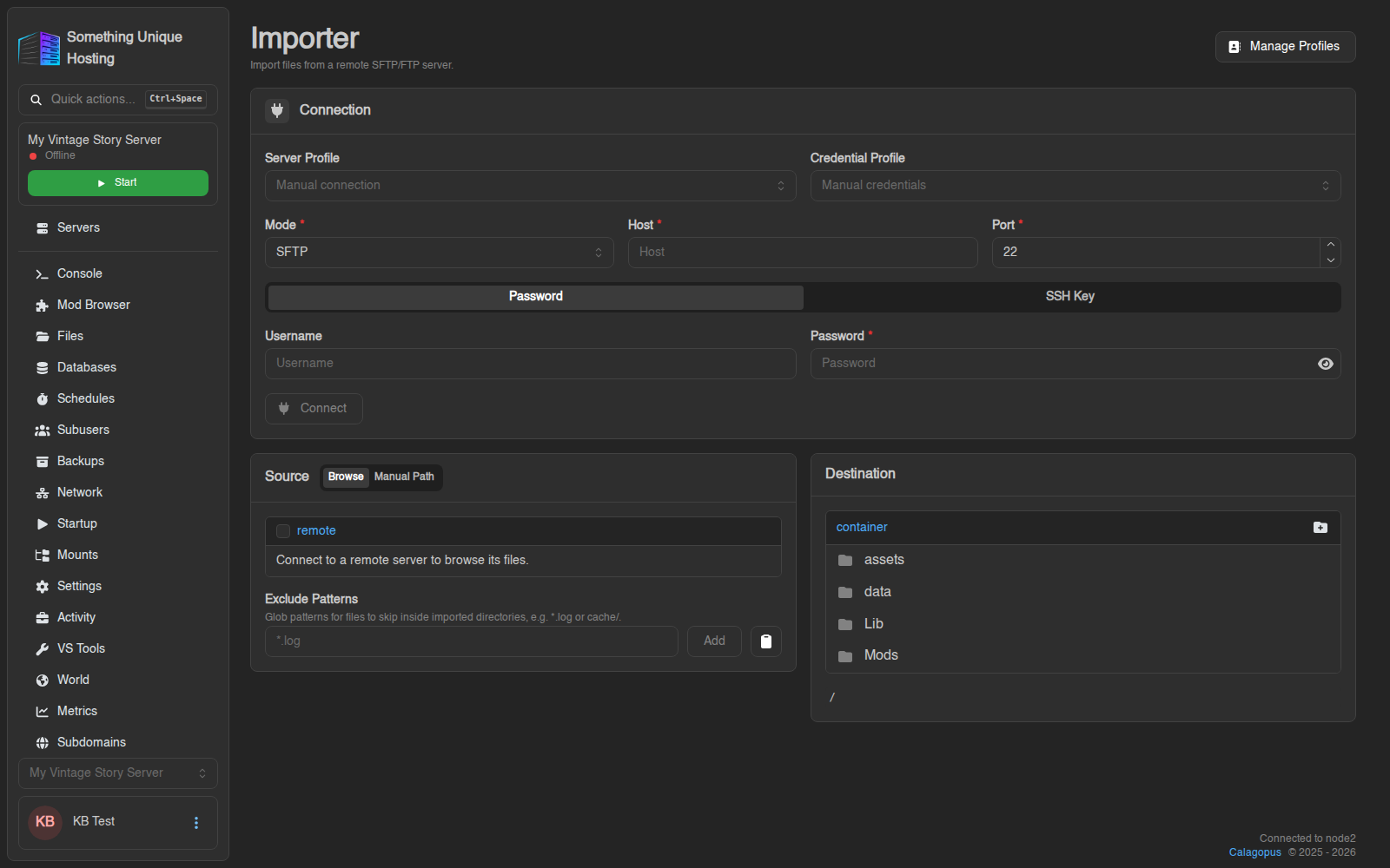 The Importer page