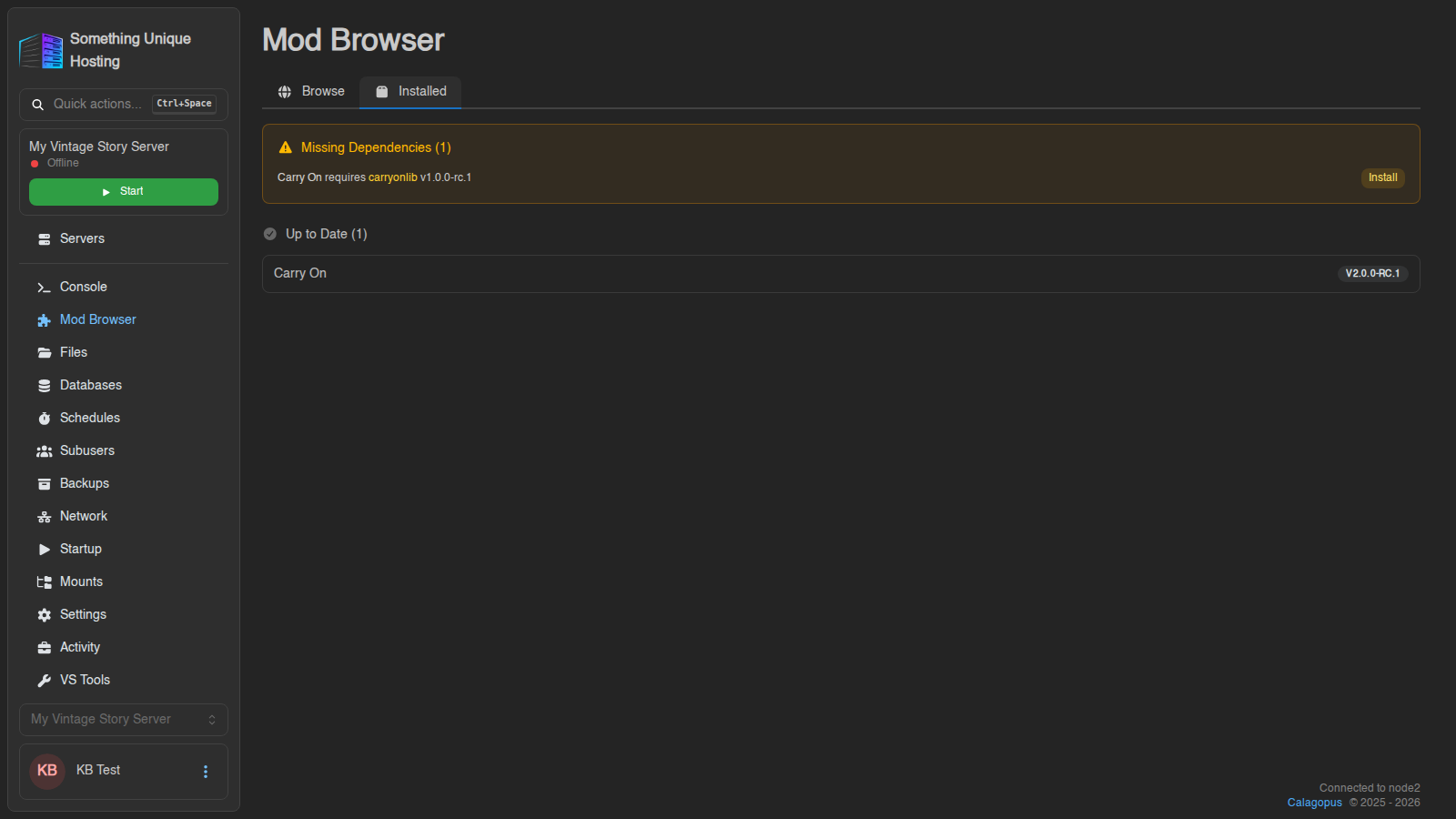 Missing Dependencies on the Installed tab