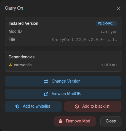 Installed mod details