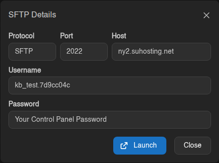 SFTP Details window