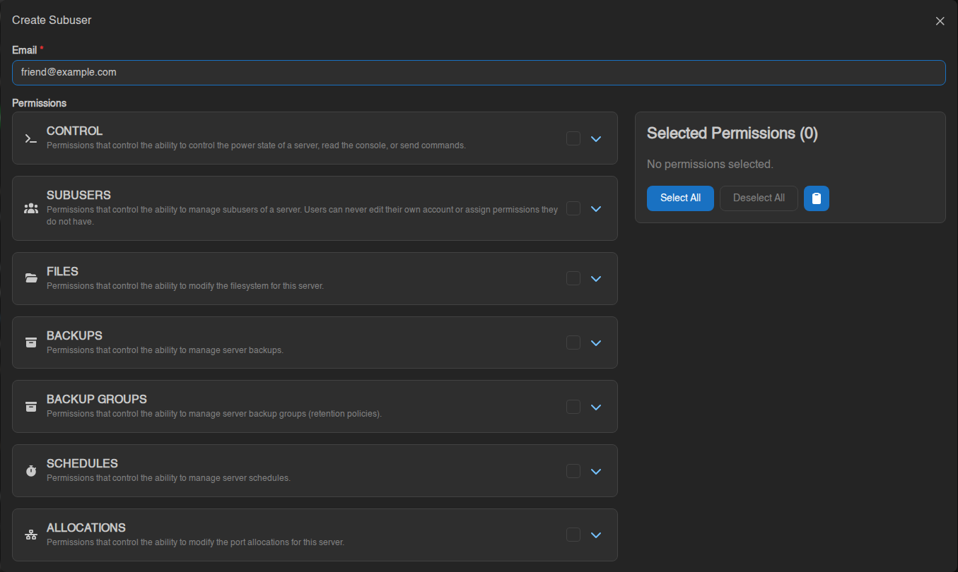 Create Subuser window