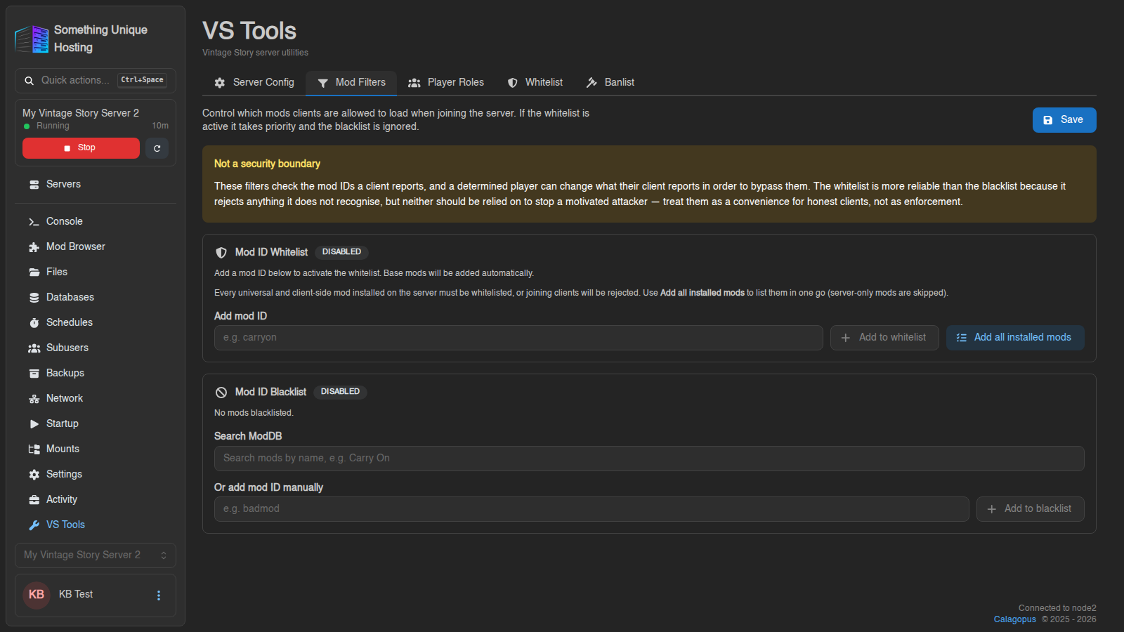 The Mod Filters tab